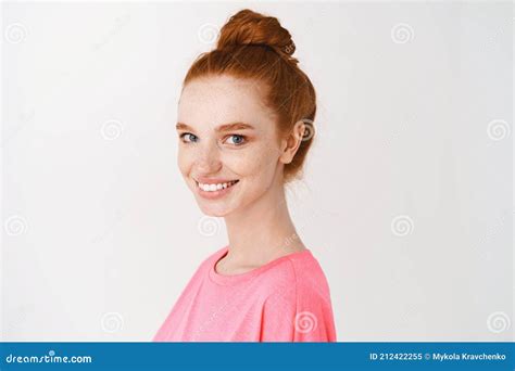 Skincare And Makeup Concept Close Up Of Pretty Redhead Woman With