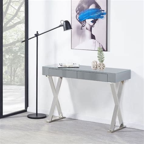 Mayline Glass Top High Gloss Console Table In Grey Furniture In Fashion