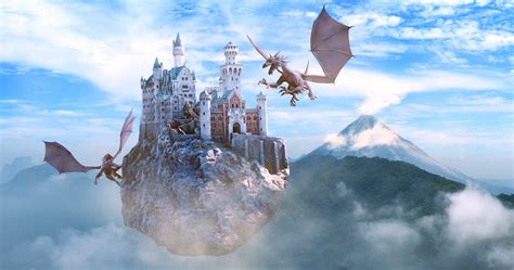 Flying Castle By Dervisek On Deviantart Fantasy Art Landscapes