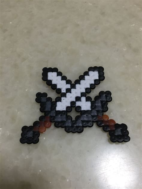 Minecraft Perler Bead Crossed Iron Swords Perler Beads Perler Bead Art