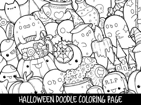 Great for a relaxing afternoone activity, and to color with kids. Halloween Doodle Coloring Page Printable Cute/Kawaii