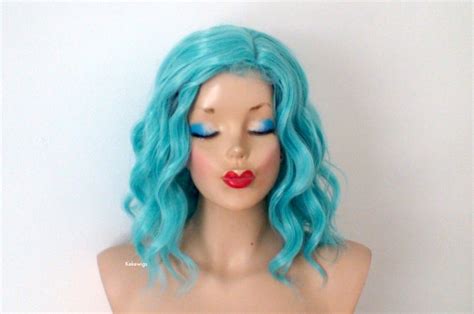 Turquoise Blue Wig 16 Wavy Hair Wig Heat Friendly Etsy