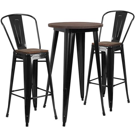 Flash Furniture 24 Round Black Metal Bar Table Set With Wood Top And