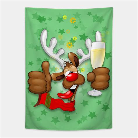 Reindeer Drunk Funny Christmas Character Reindeer Christmas Cartoon Tapestry Teepublic