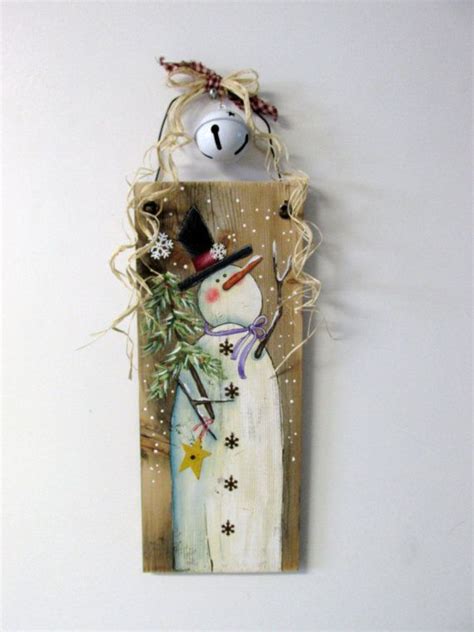 Reclaimed Barn Wood With Hand Painted Snowman Winter Scene Primitive