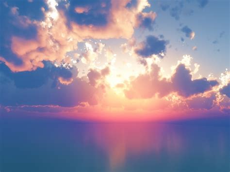 3d Ocean Against Sunset Sky Photo Free Download