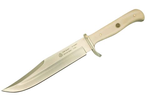 Puma Sgb Bowie White Bone Handle Hunting Knife With Leather Sheath