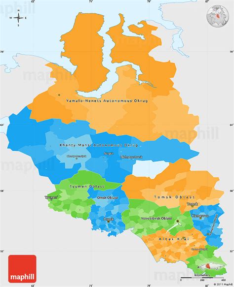 Political Simple Map Of Western Siberia Single Color Outside