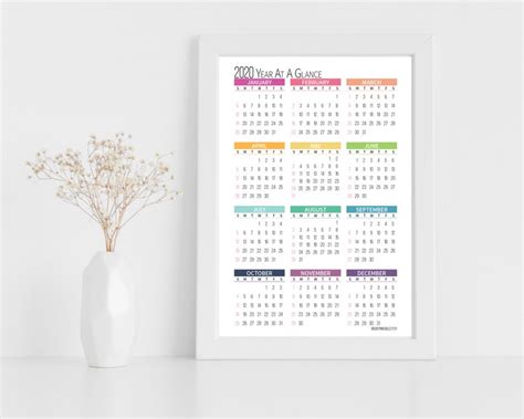 2020 Yearly Calendar 85x11 A4 Printable Color Block Etsy