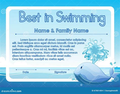 Certificate Template For Best In Swimming Stock Vector Illustration