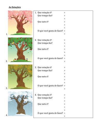 Estações Seasons In Portuguese Worksheet Teaching Resources