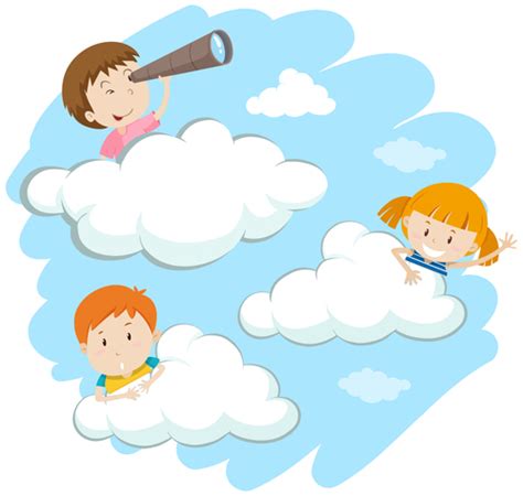 Children On The Cloud Cartoon Vector Free Download