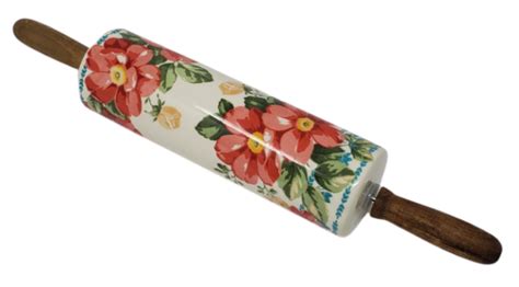 The Pioneer Woman Vintage Floral Ceramic Rolling Pin W Acacia Handles