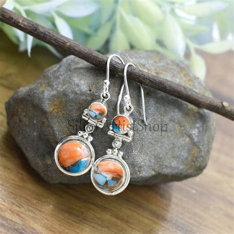 Spiny Oyster Copper Sterling Silver Turquoise Earring Etsy