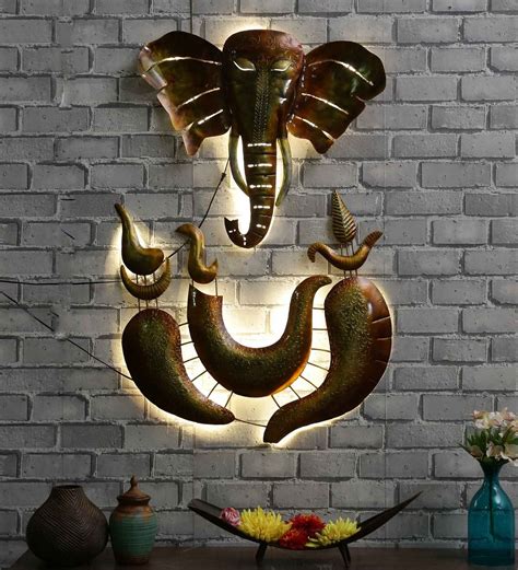 Buy Iron Lord Ganesha Wall Art With Led In Gold By Mahalaxmi Art And