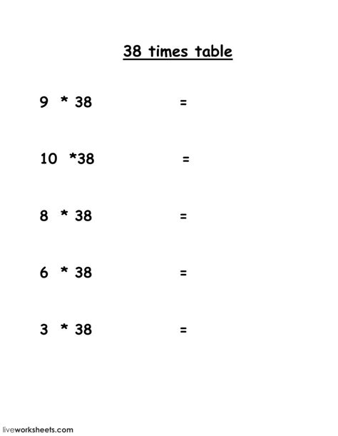 38 Times Table Interactive Worksheet