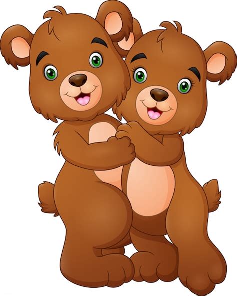Desenhos Animados Urso Feliz Casal Abraçando Vetor Premium
