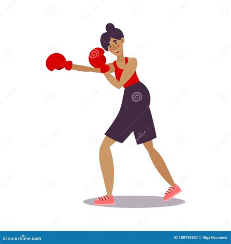 Funny Girl Boxer Posing In Black Shorts With Red Boxing Gloves Vector