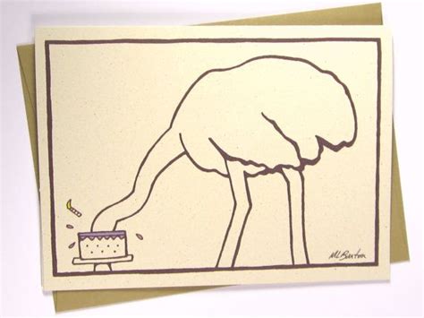 Funny Birthday Card Ostrich With Head In Cake Belated Birthday Card