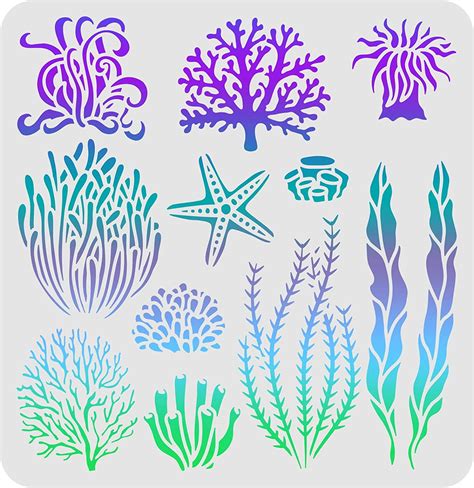 Seaweed Stencil Seagrass Stencil Reusable Coral Drawing Stencil Sea