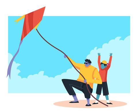 People Flying A Kite Vector Art And Graphics