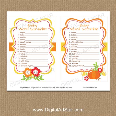 Baby Word Scramble Game For Fall Baby Shower Digital Art