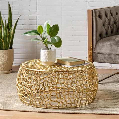 Modern Aluminum Mesh Coffee Table Gold Nh123013 Noble House Furniture