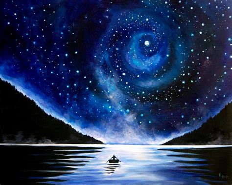 Canvas Print Rowboat Under The Stars Landscape Painting Etsy Night