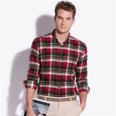 British Style Flannel Men Plaid Shirt Casual Slim Fit Famous Brand Long