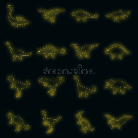 Different Dinosaurs Icons Set Vector Neon Stock Vector Illustration
