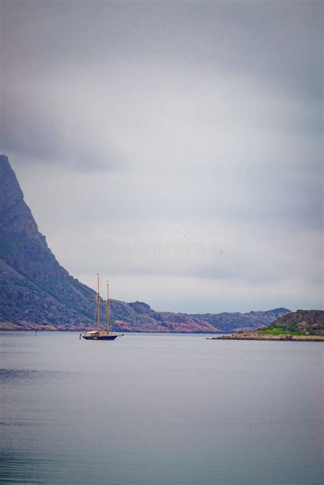 Sailing Ship On Fjord Lofoten Norway Stock Image Image Of Adventure