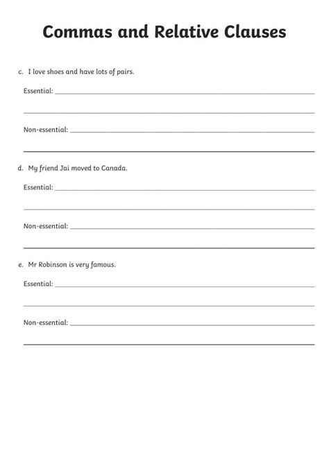 Commas And Relative Clause Worksheet Live Worksheets