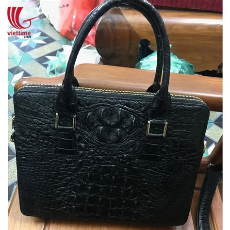 Black Crocodile Embossed Genuine Leather Handbag For Ladies Wholesale