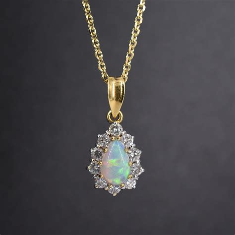 Pear Cut Opal And Diamond Necklace Doble Jewellers