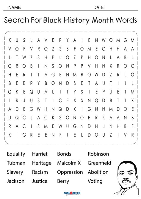 Printable Black History Month Word Search Cool2bkids