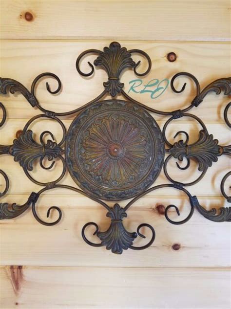 Large Tuscan Old World Decorative Scroll Wrought Iron Wall Grille Art