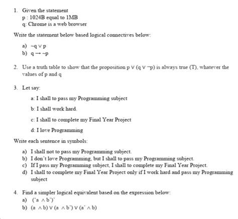 Solved 1 Given The Statement P 1024b Equal To 1mb Q