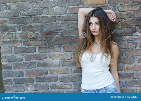 Fashion Woman Leaning Against Wall Stock Image Image Of Eyes Long 58953267