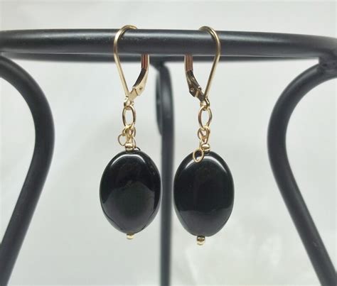 Solid 14k Gold Black Onyx Earrings Dangle Earrings Solid 14kt Etsy