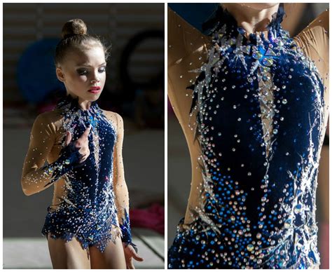 Two Pictures Of A Woman Wearing A Blue And White Leotard