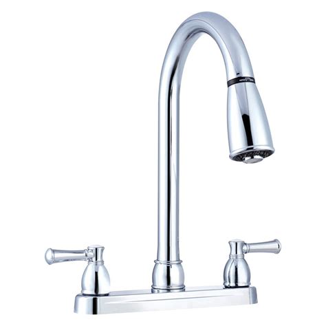 Rv kitchen faucet with high arched spout, 8 inch in chrome, adds great convenience and flexibility to your camper kitchen at an affordable price. Dura® - RV Kitchen Pull Down Two Handle Faucet - CAMPERiD.com