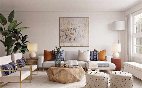 Modern Glam Midcentury Modern Living Room Design By Havenly Interior