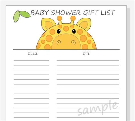 Mar 29, 2016 · this baby shower mad libs game is available as a free printable in three different colors: DIY Baby Shower Guest Gift List Printable Giraffe Design