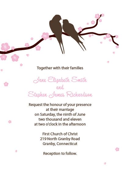 lovebirds  cherry blossoms  invitation wedding