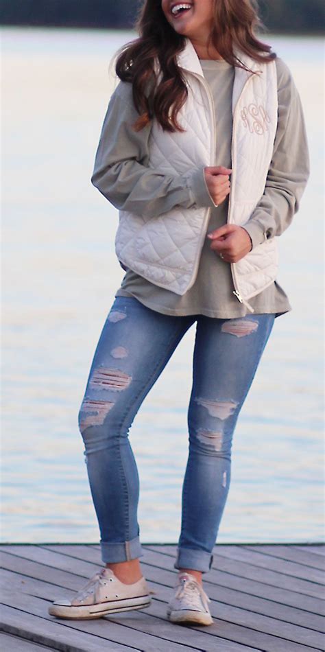 Monogrammed Puffy Vest | Casual fall outfits, Fall winter outfits