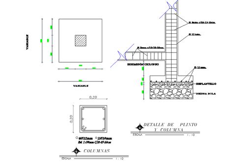 Column And Foundation Section Plan Autocad File Cadbull