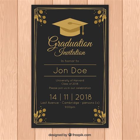 Elegant Graduation Invitation Template With Golden Style Free Vector