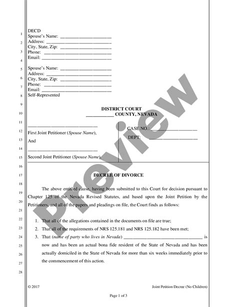 Printable Divorce Papers Nevada Printable Templates