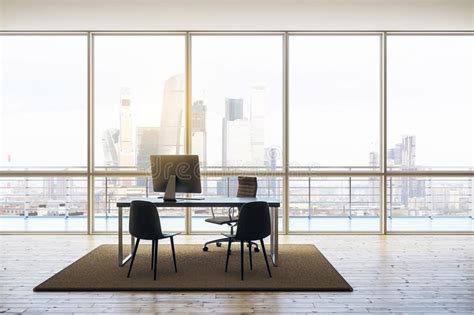 Penthouse Office With Wooden Floor Stock Illustration Illustration Of