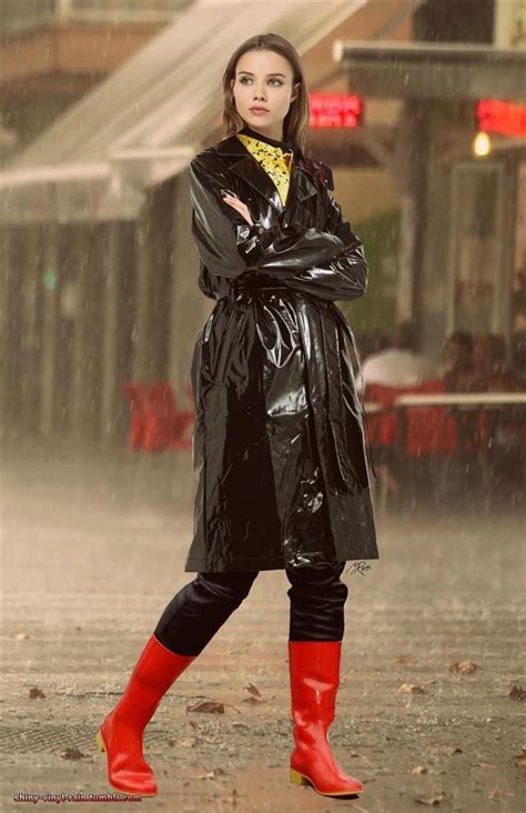 Vinyl Rain Raincoat Fashion Black Raincoat Raincoat Outfit